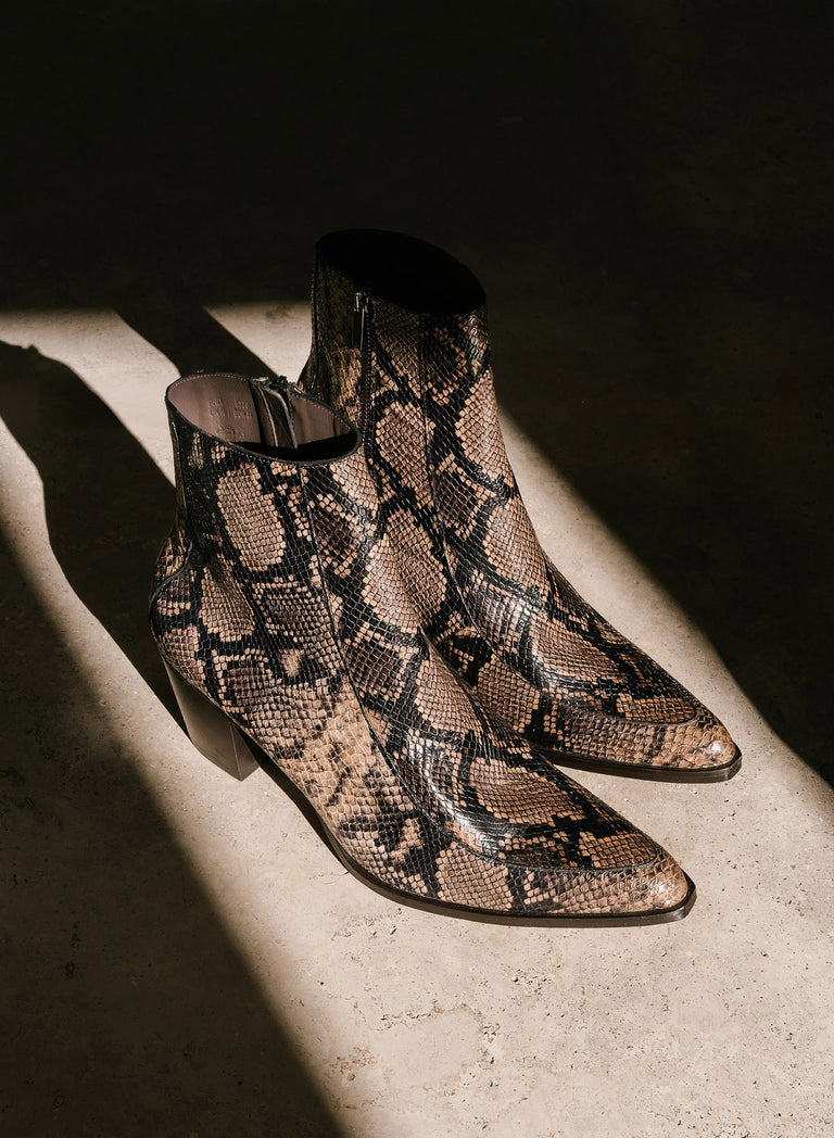 Soho 60mm Brown Snake Effect Leather Boots