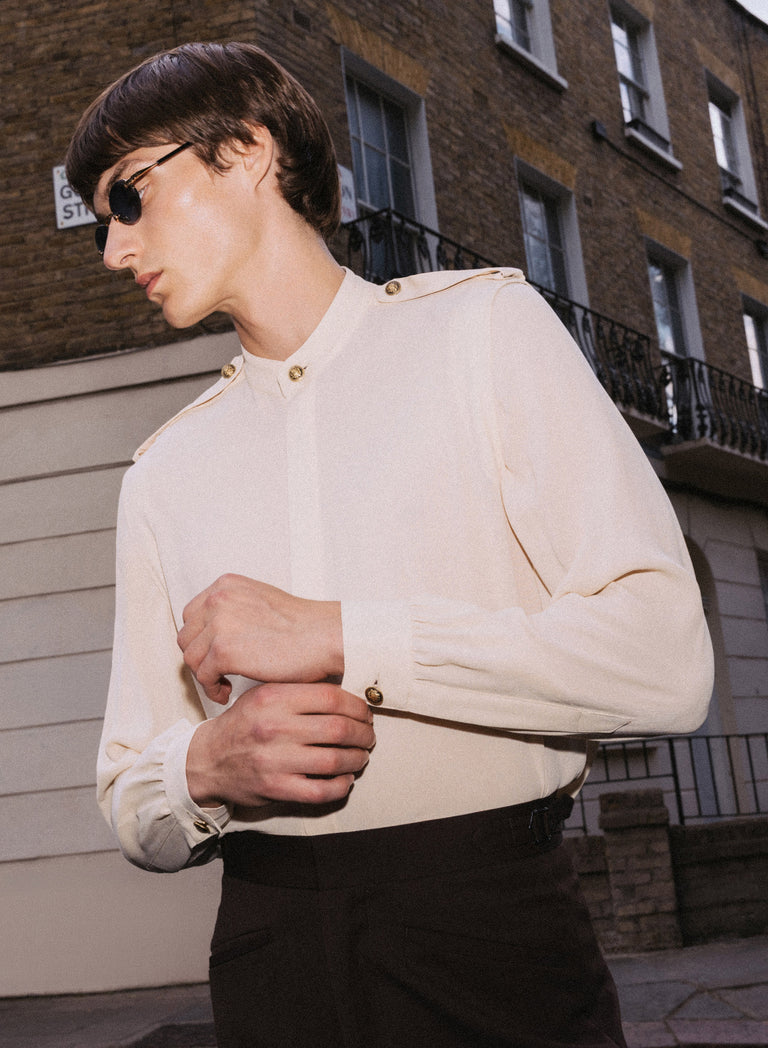 Phix X The Beatles Ivory Sheer Military Shirt
