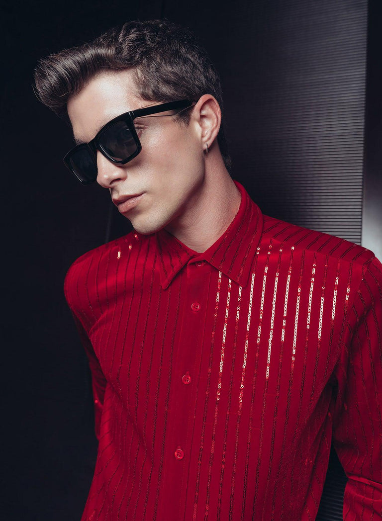 Red Velvet Sequin Pinstripe Shirt