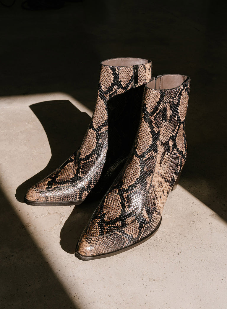 Soho 60mm Brown Snake Effect Leather Boots