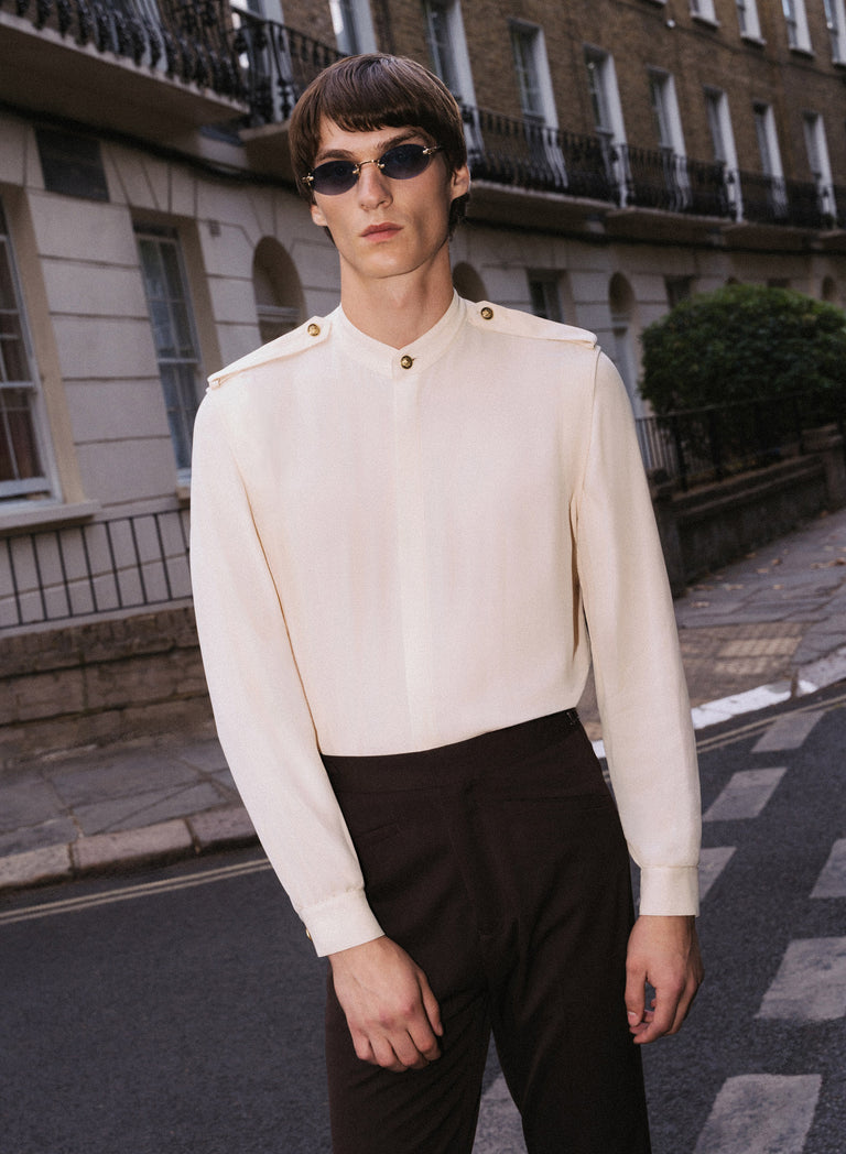 Phix X The Beatles Ivory Sheer Military Shirt
