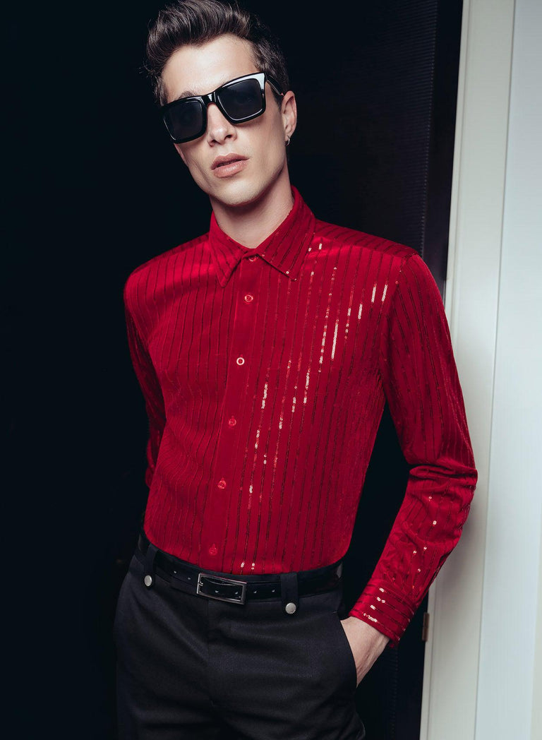 Red Velvet Sequin Pinstripe Shirt