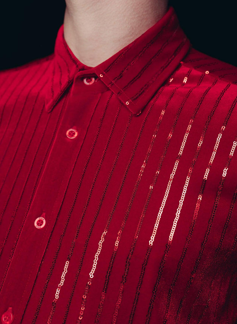 Red Velvet Sequin Pinstripe Shirt