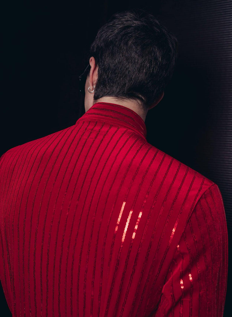 Red Velvet Sequin Pinstripe Shirt