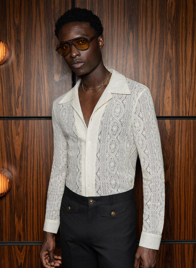 Western Ivory Lace Embroidery Shirt