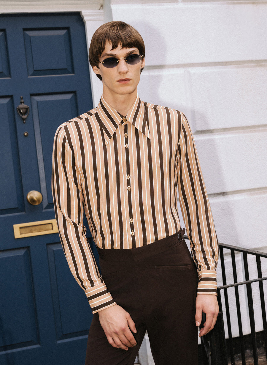 Phix X The Beatles Brown Stripe Shirt