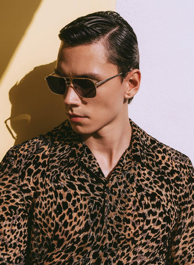 Phix X Rolling Stones Cuban Semi Sheer Leopard Effect Velvet Shirt