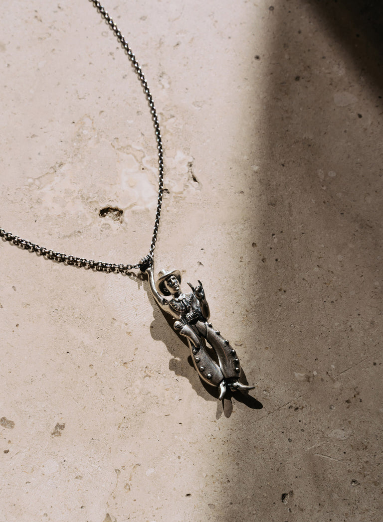 Silver Cowboy Pendant Necklace
