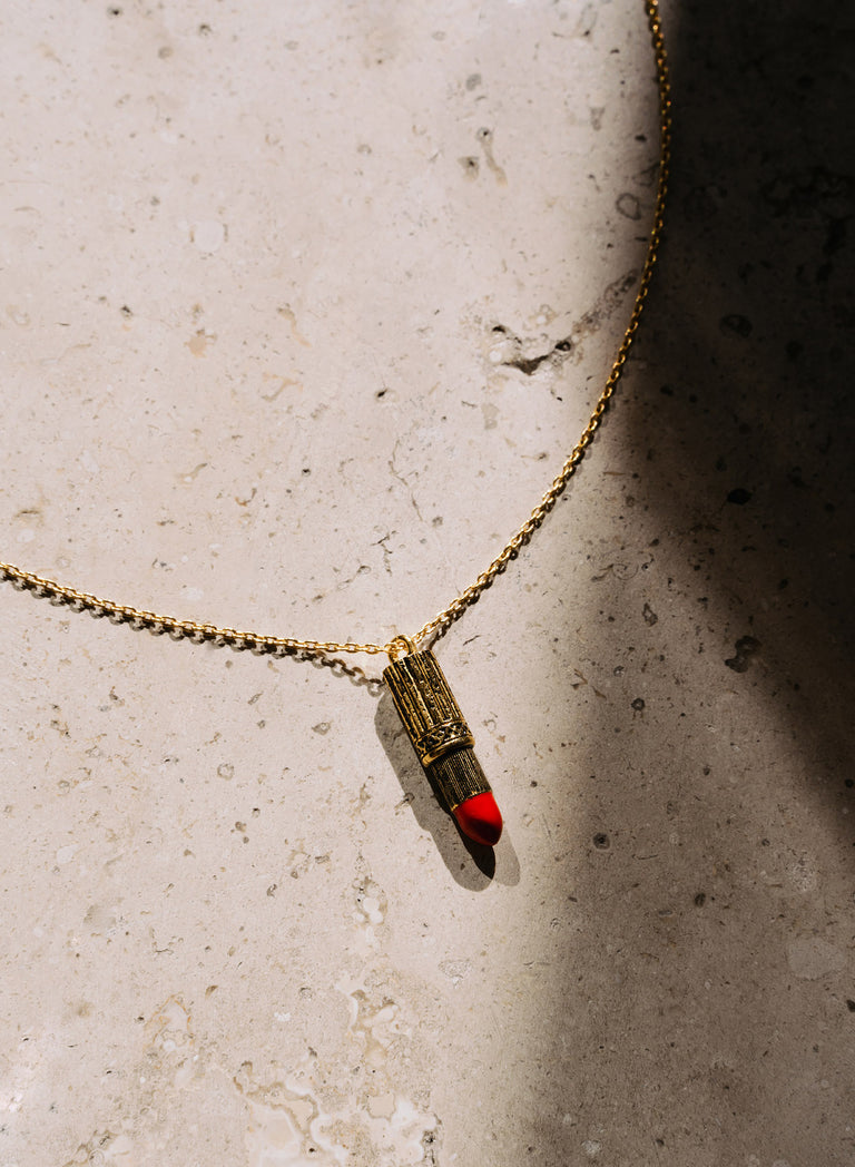 Gold Vintage Lipstick Pendant Necklace