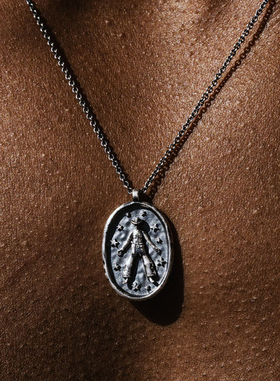 Silver Cowboy Oval Pendant Necklace