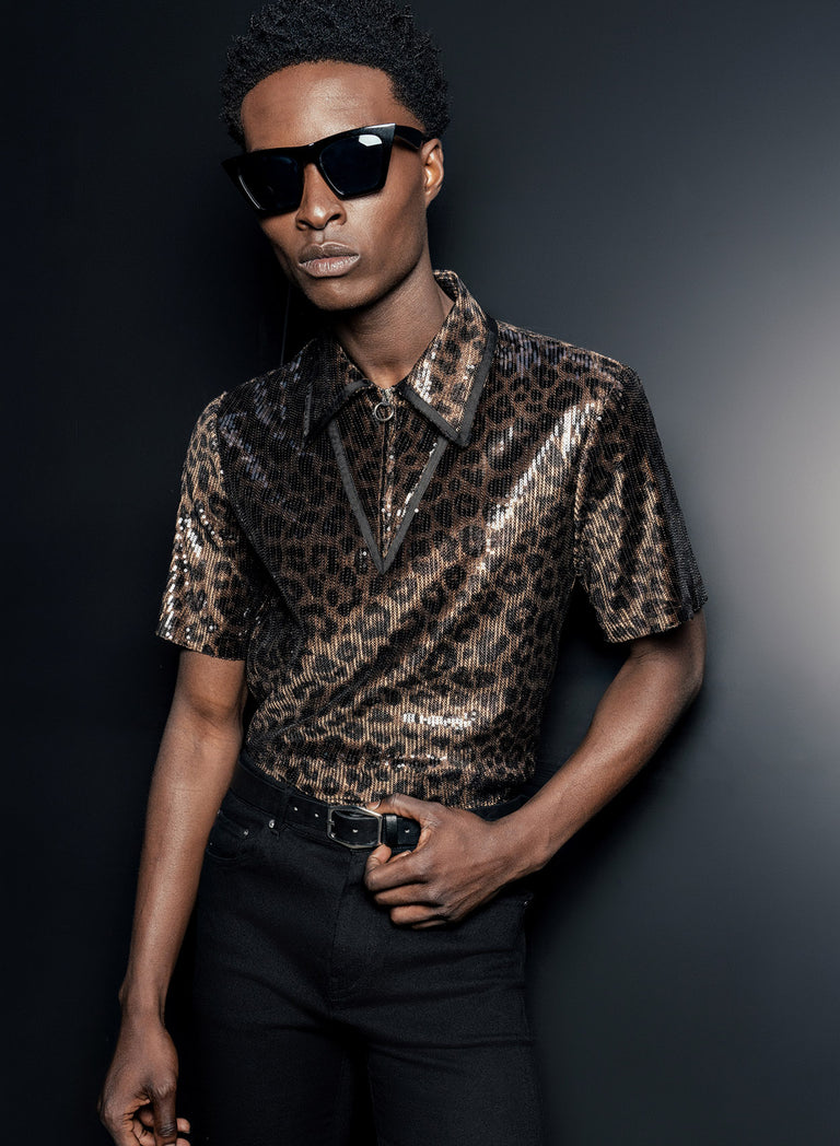 Leopard Sequin Carnaby Polo Shirt