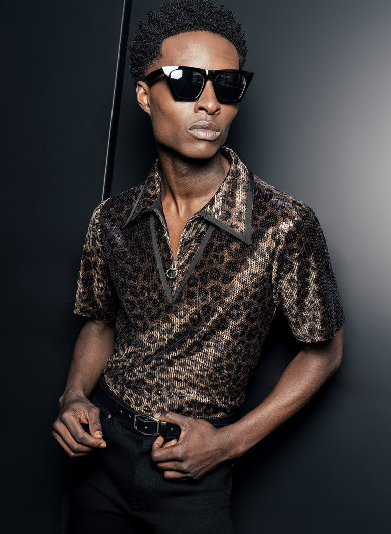 Leopard Sequin Carnaby Polo Shirt