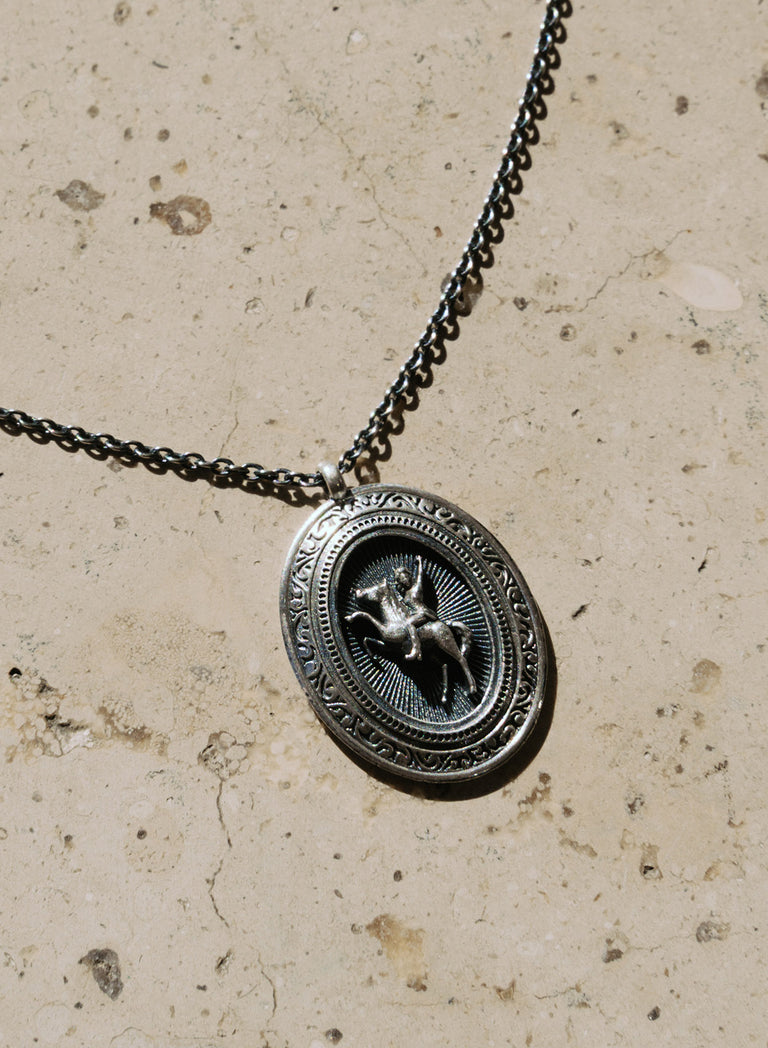 Silver Oval Western Cowgirl Pendant Necklace