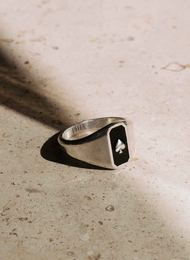 Silver Ace of Spades Signet Ring