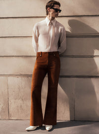 Brown Suede Leather Pin Belt Flare