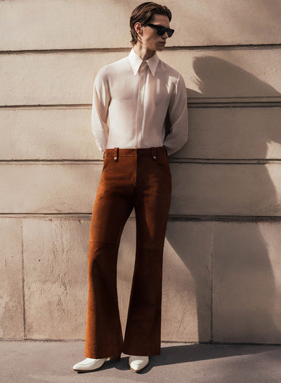 Brown Suede Leather Pin Belt Flare