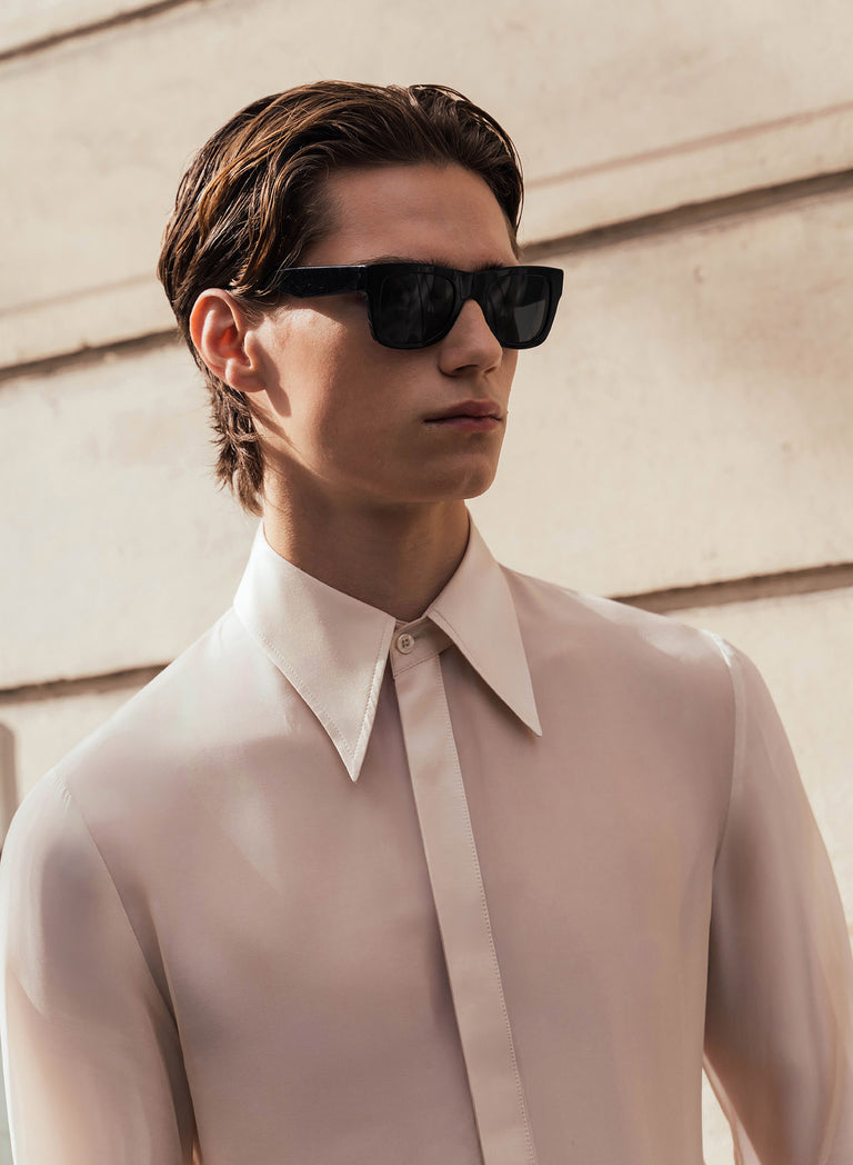 Ivory Silk Viscose Semi Sheer Chiffon Shirt