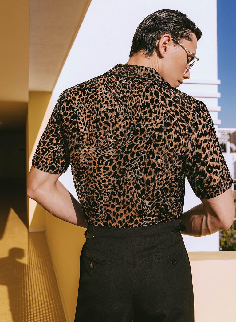 Phix X Rolling Stones Cuban Semi Sheer Leopard Effect Velvet Shirt