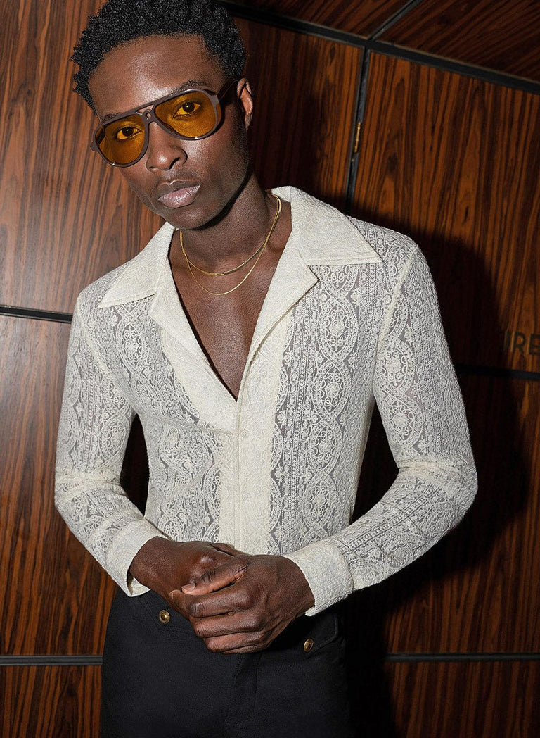 Western Ivory Lace Embroidery Shirt