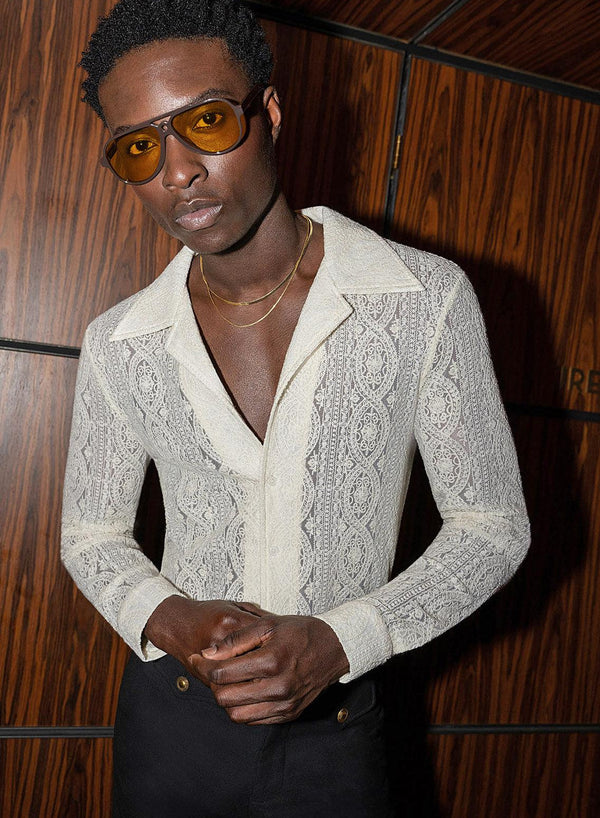 Western Ivory Lace Embroidery Shirt