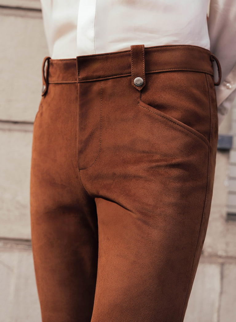 Brown Suede Leather Pin Belt Flare