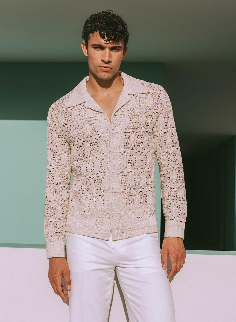 Square Bohemian Crochet Geometric Long Sleeve Shirt