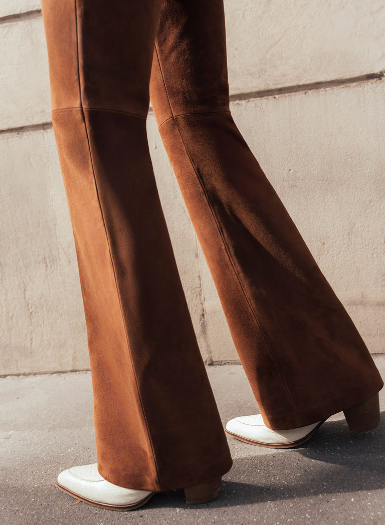 Brown Suede Leather Pin Belt Flare