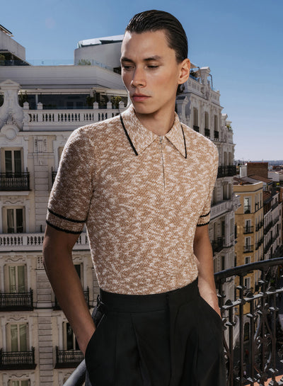 Brown Marl 70s Knitted Polo