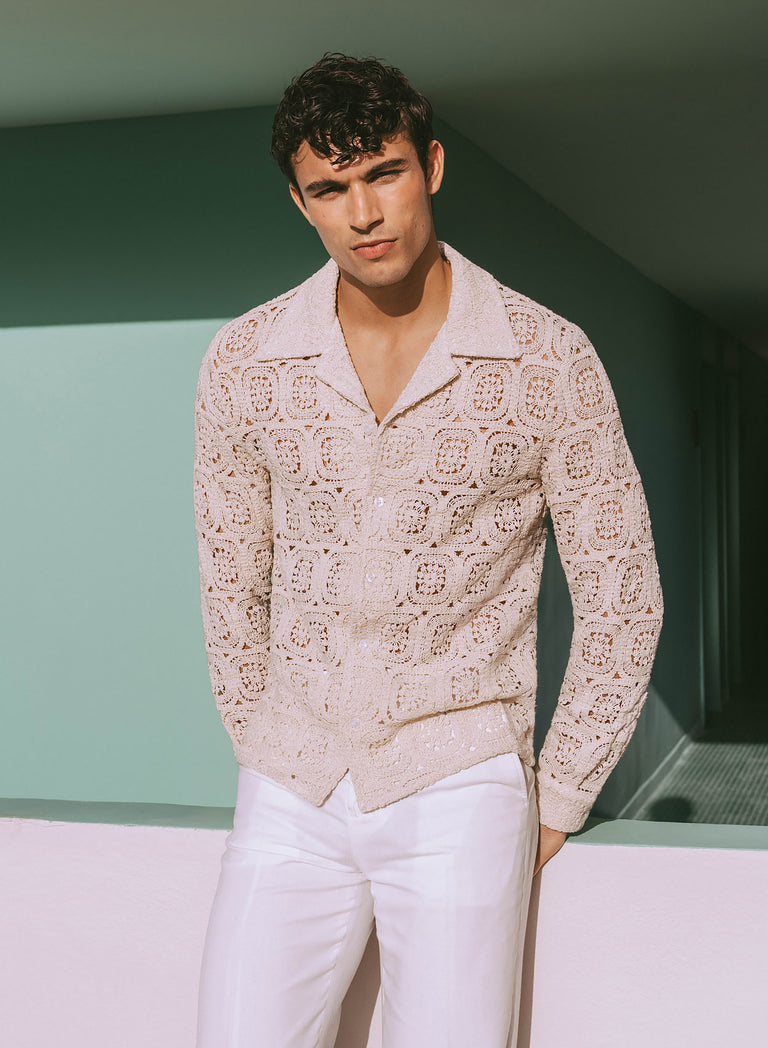 Square Bohemian Crochet Geometric Long Sleeve Shirt