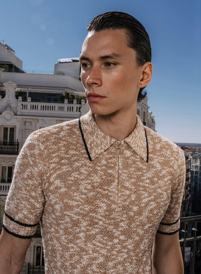 Brown Marl 70s Knitted Polo