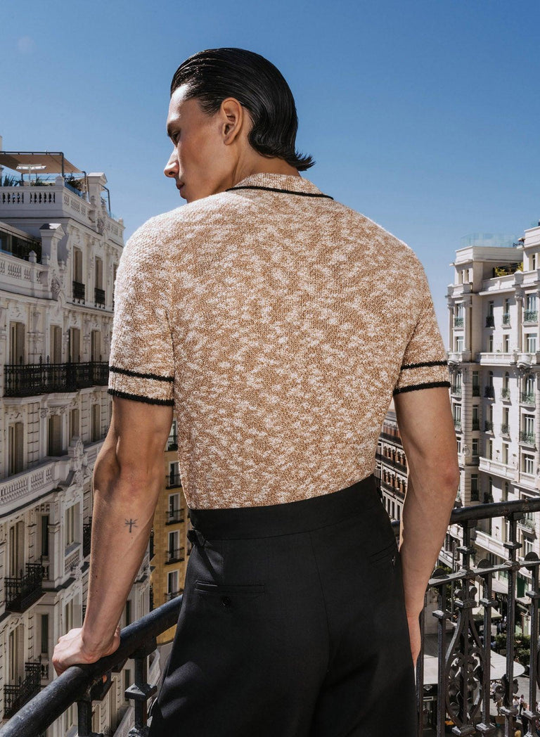 Brown Marl 70s Knitted Polo