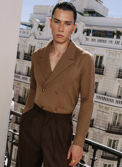 Brown Double Breasted Pinstripe Shirt