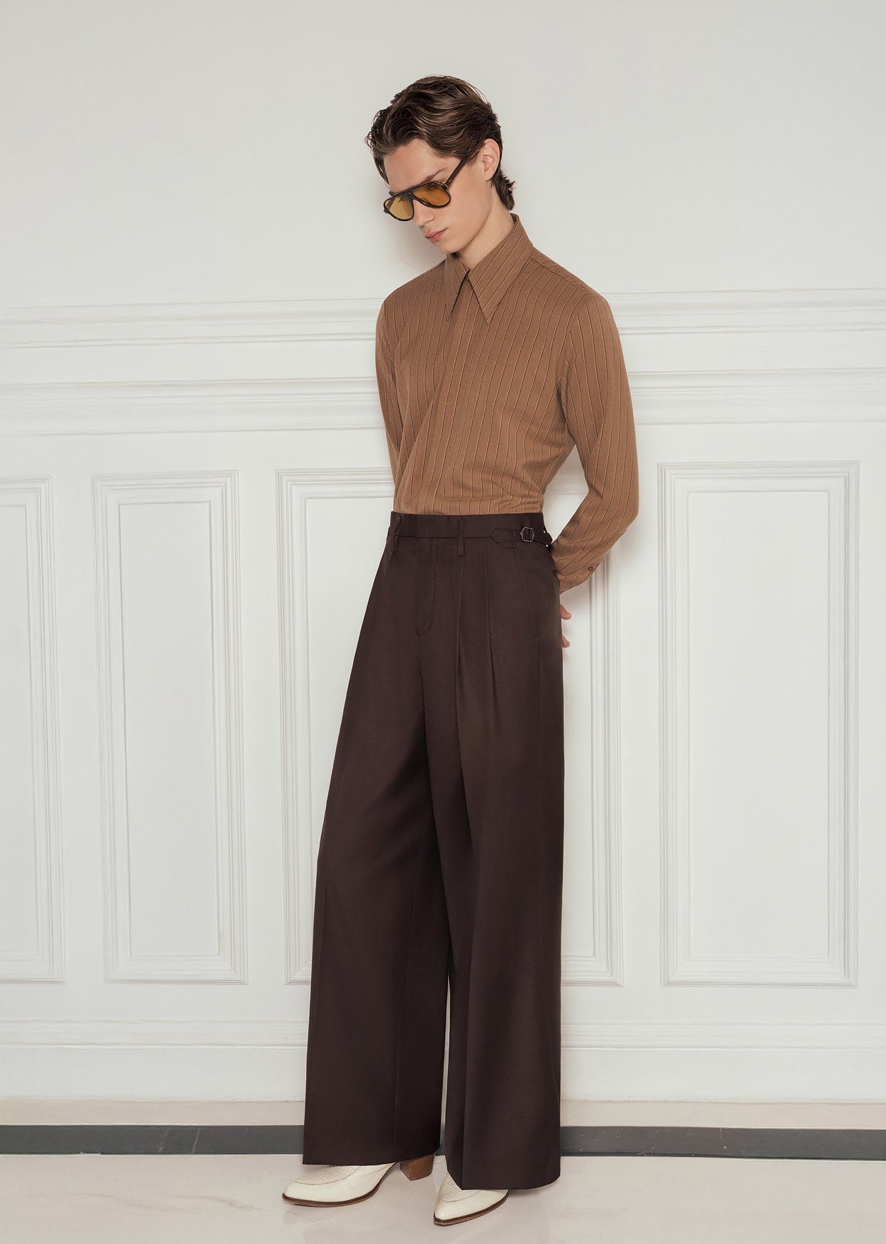 Phix Men's Brown High Waisted Side Buckle Flare Pants in Size 36W L34 - Tailored Fit Phix Men's Brown High Waisted Side Buckle Flare Pants in Size 36W L34 - Tailored Fit