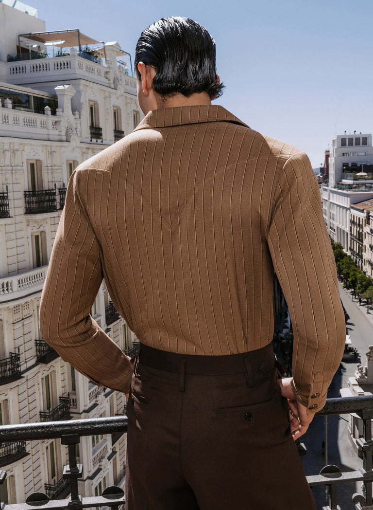 Brown Double Breasted Pinstripe Shirt
