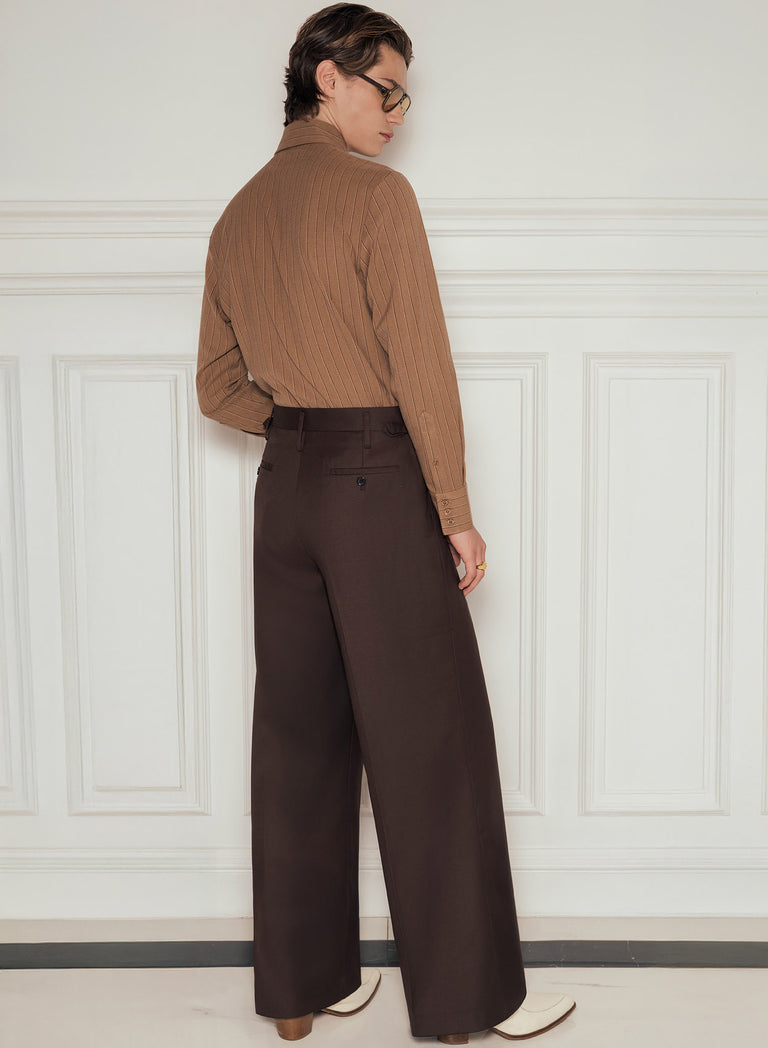 Brown High Waisted Side Buckle Flare Trousers