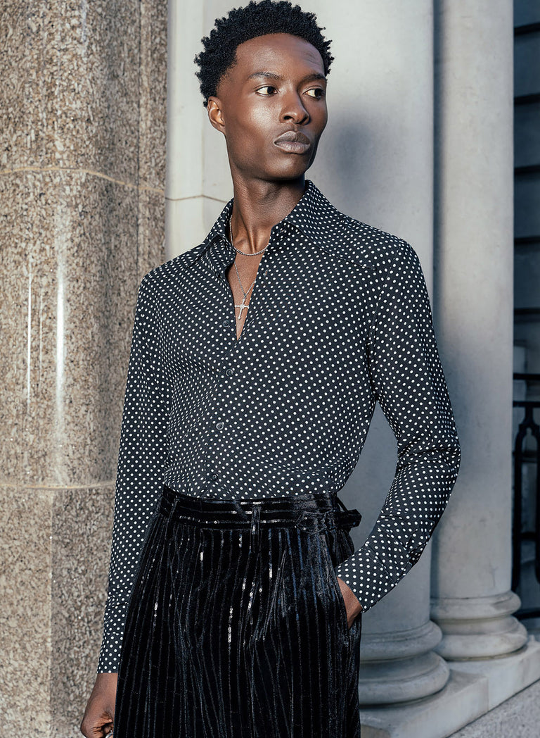 Black Polka Dot Dagger Collar Viscose Shirt