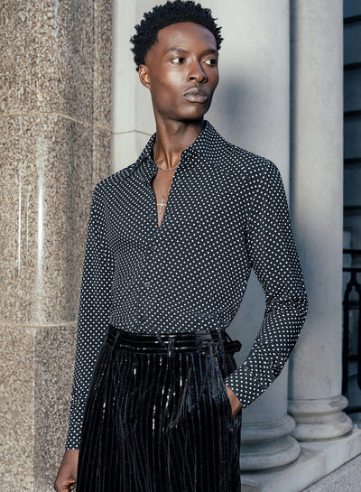 Black Polka Dot Dagger Collar Viscose Shirt