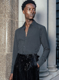 Black Polka Dot Dagger Collar Viscose Shirt