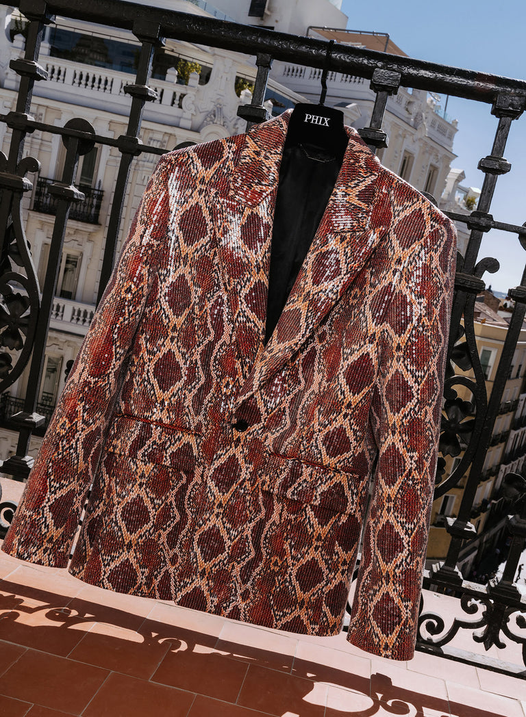 Red Snake Effect Sequin Blazer