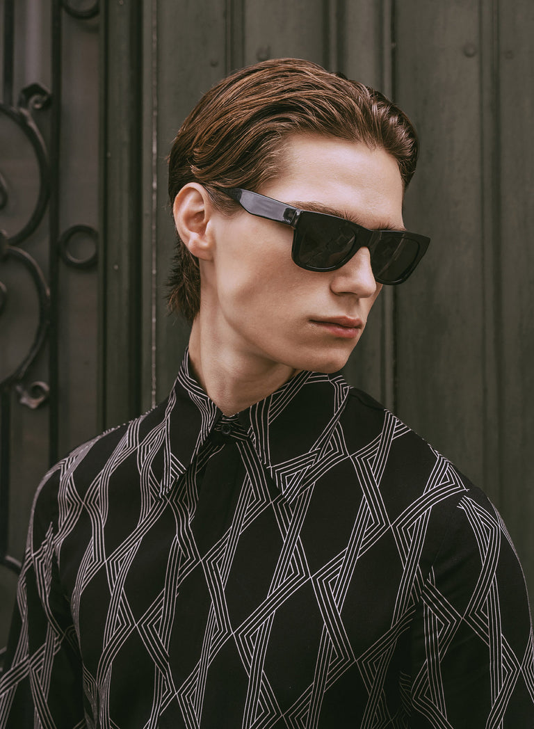 Black Geometric Interlock Viscose Shirt