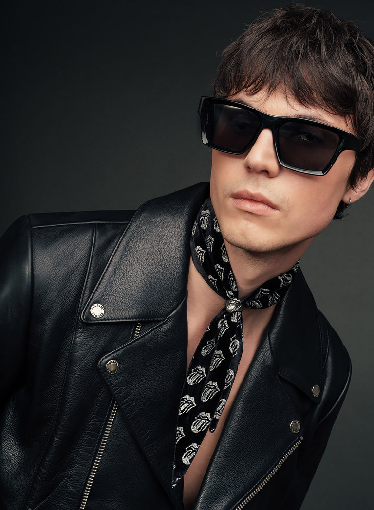 Phix X Rolling Stones Silver Logo Black Velvet Neck Scarf