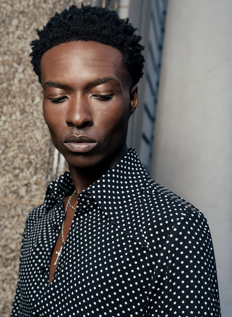 Black Polka Dot Dagger Collar Viscose Shirt