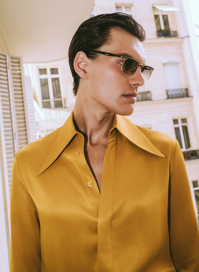 Pure Viscose Mustard Dagger Collar Shirt
