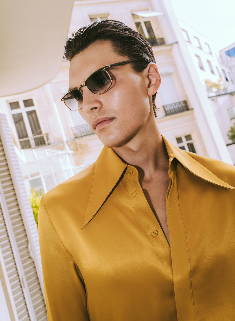 Pure Viscose Mustard Dagger Collar Shirt