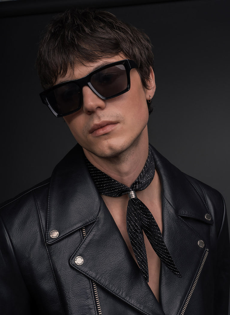 Black Silver Micro Dot Velvet Neck Scarf