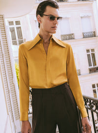 Pure Viscose Mustard Dagger Collar Shirt