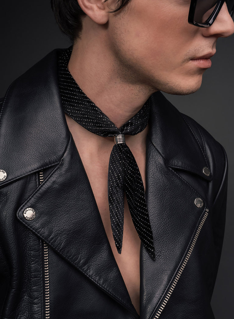 Black Silver Micro Dot Velvet Neck Scarf