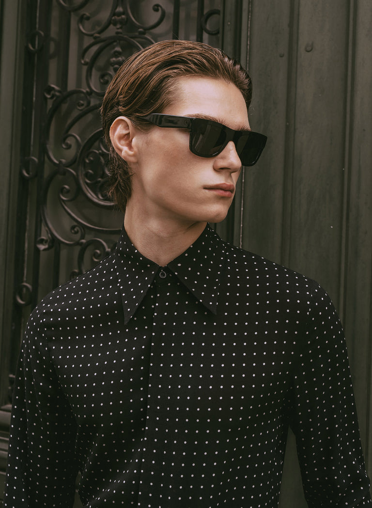 Black Micro Polka Dot Viscose Shirt