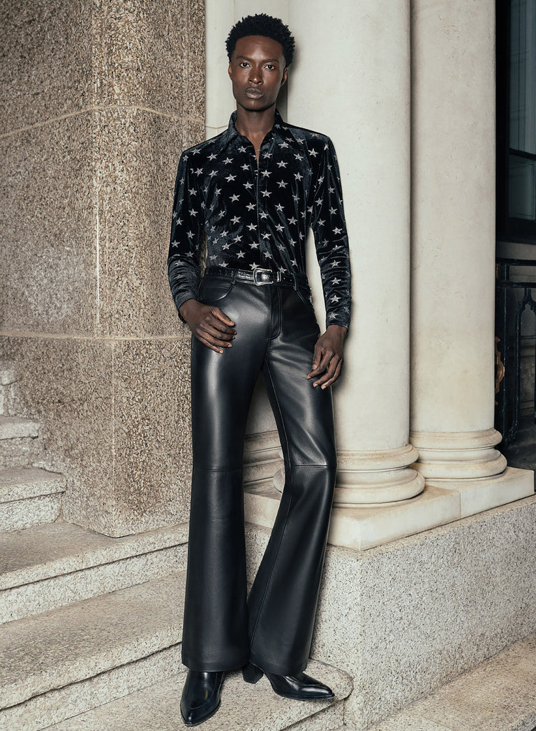 Black Leather Slim Fit Flare Trousers Phix Black Leather Slim Fit Flare Trousers Phix