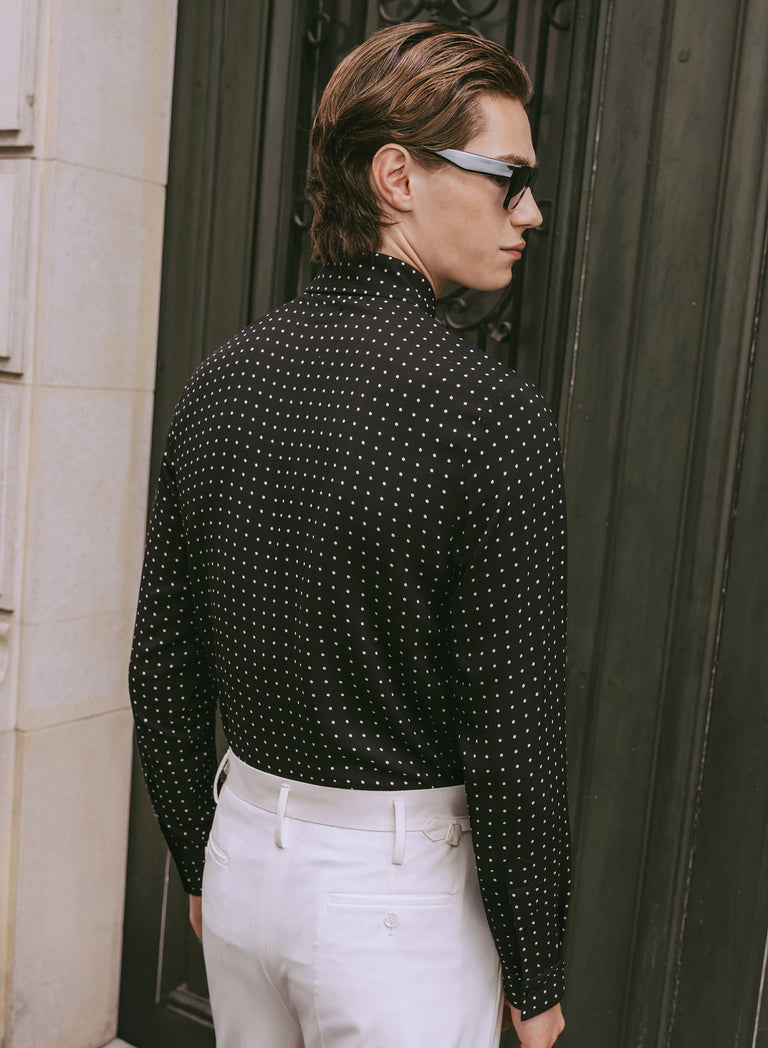 Black Micro Polka Dot Viscose Shirt